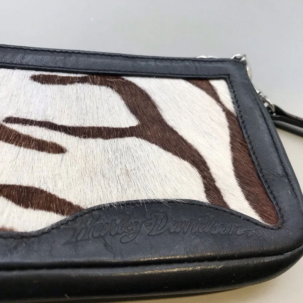Harley Davidson Genuine Full Grain Leather With Cow Hide Wristlet Attached Mirro